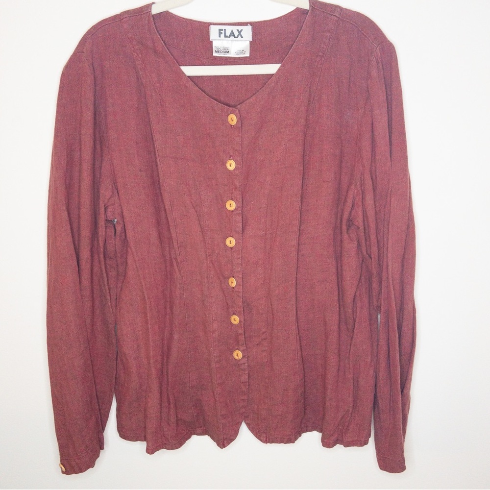 Flax Linen Button Up Shacket Lagenlook Blouse - Picture 1 of 6